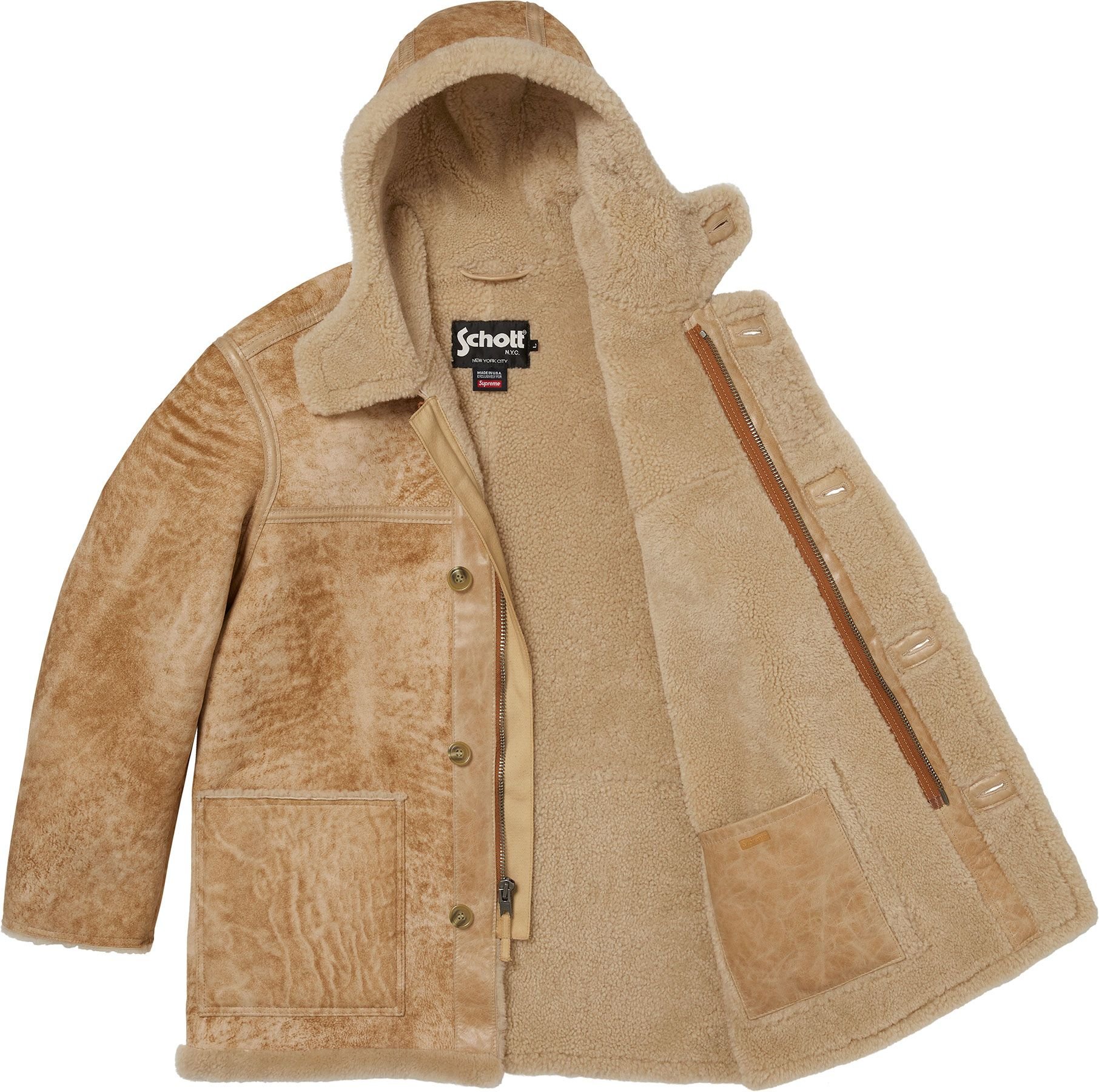 Supreme®/Schott® Hooded Shearling Coat view 5